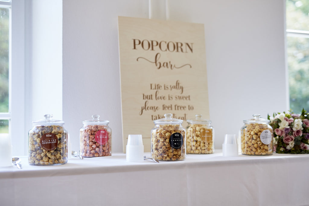 Lille Eksklusiv Popcorn Buffet m. 5 varianter gourmet popcorn
