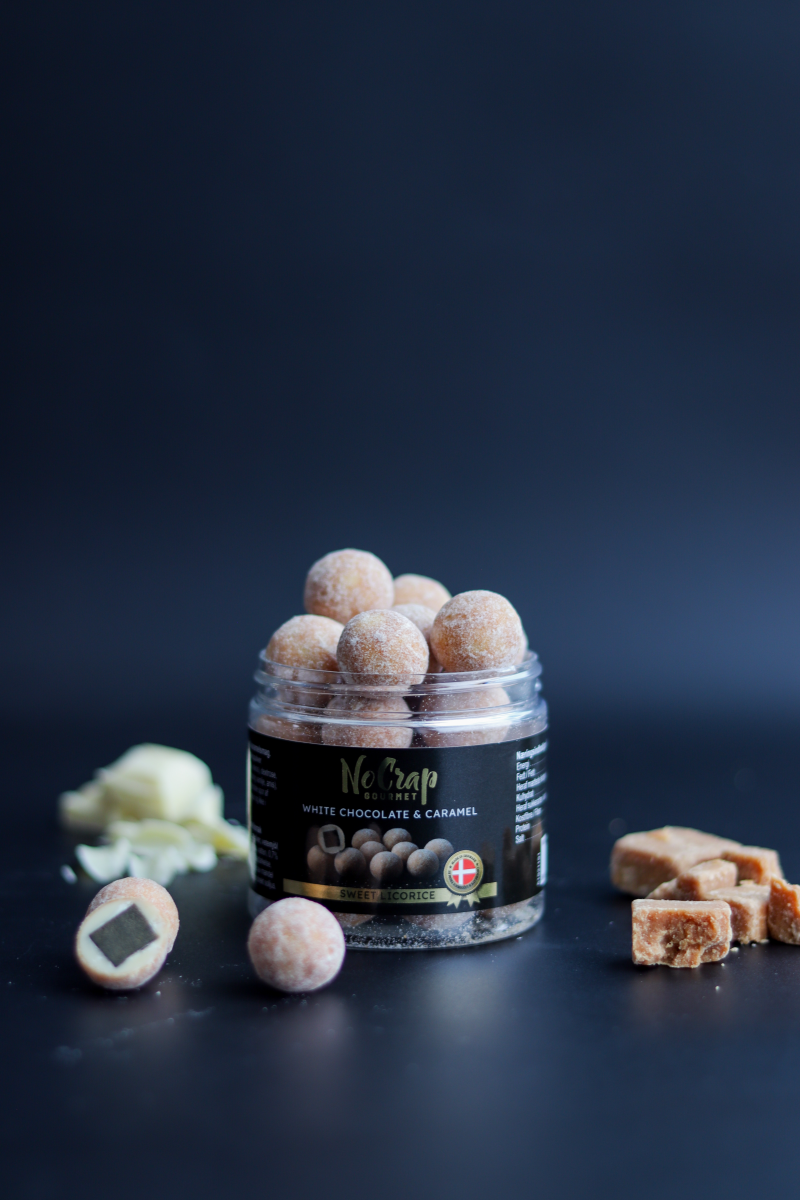 NoCrap Hvide Chokoladekugler med Karamel/Lakrids